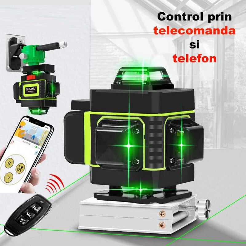 Set Nivela laser profesionala HILDA 4D 16 linii, laser verde 2 baterii Set Nivela laser profesionala HILDA 4D 16 linii, laser verde 2 baterii